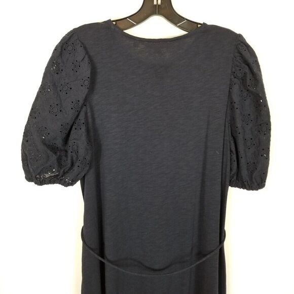 Boden Women Broderie Mix Jersey Midi Dress iSz 10 R  Navy Blue Balloon Sleeve - Picture 5 of 8